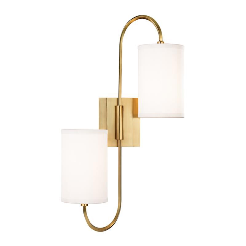 Shown in Aged Brass finish and White Faux Silk shade